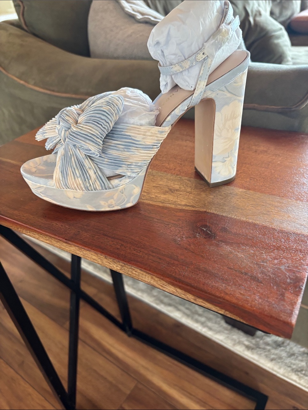 Loeffler Randall Light Blue Floral Platform Knot Sandals